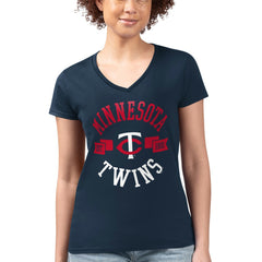 Minnesota Twins G-III 4Her by Carl Banks Women's Super-Slim Fit Lightweight City Graphic V-Neck T-Shirt - Navy - MLB on Sale