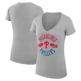 Philadelphia Phillies G-III 4Her by Carl Banks Women's Super-Slim Fit Lightweight City Graphic V-Neck T-Shirt - Heather Gray - MLB Lifestyle