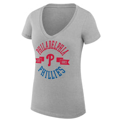 Philadelphia Phillies G-III 4Her by Carl Banks Women's Super-Slim Fit Lightweight City Graphic V-Neck T-Shirt - Heather Gray - MLB Lifestyle
