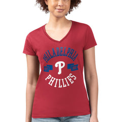 Philadelphia Phillies G-III 4Her by Carl Banks Women's Super-Slim Fit Lightweight City Graphic V-Neck T-Shirt - Red - MLB on Sale