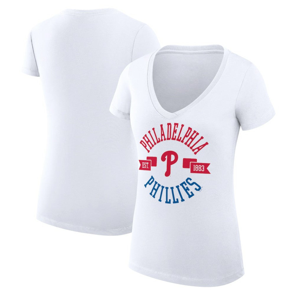 Philadelphia Phillies G-III 4Her by Carl Banks Women's Super-Slim Fit Lightweight City Graphic V-Neck T-Shirt - White - MLB Online