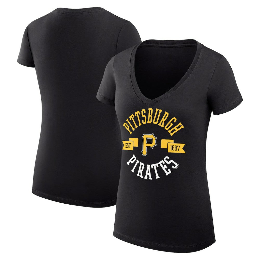 Pittsburgh Pirates G-III 4Her by Carl Banks Women's Super-Slim Fit Lightweight City Graphic V-Neck T-Shirt - Black - MLB Sale