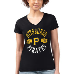 Pittsburgh Pirates G-III 4Her by Carl Banks Women's Super-Slim Fit Lightweight City Graphic V-Neck T-Shirt - Black - MLB Sale