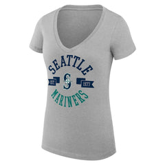 Seattle Mariners G-III 4Her by Carl Banks Women's Super-Slim Fit Lightweight City Graphic V-Neck T-Shirt - Heather Gray - MLB Lifestyle