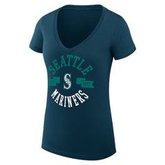 Seattle Mariners G-III 4Her by Carl Banks Women's Super-Slim Fit Lightweight City Graphic V-Neck T-Shirt - Navy - MLB Lifestyle
