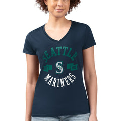 Seattle Mariners G-III 4Her by Carl Banks Women's Super-Slim Fit Lightweight City Graphic V-Neck T-Shirt - Navy - MLB Lifestyle