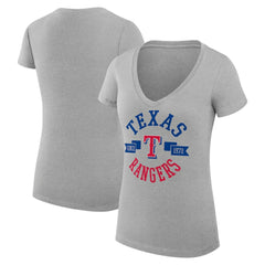 Texas Rangers G-III 4Her by Carl Banks Women's Super-Slim Fit Lightweight City Graphic V-Neck T-Shirt - Heather Gray - MLB Lifestyle