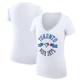 Toronto Blue Jays G-III 4Her by Carl Banks Women's Super-Slim Fit Lightweight City Graphic V-Neck T-Shirt - White - MLB Discount
