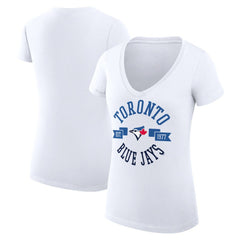 Toronto Blue Jays G-III 4Her by Carl Banks Women's Super-Slim Fit Lightweight City Graphic V-Neck T-Shirt - White - MLB Discount