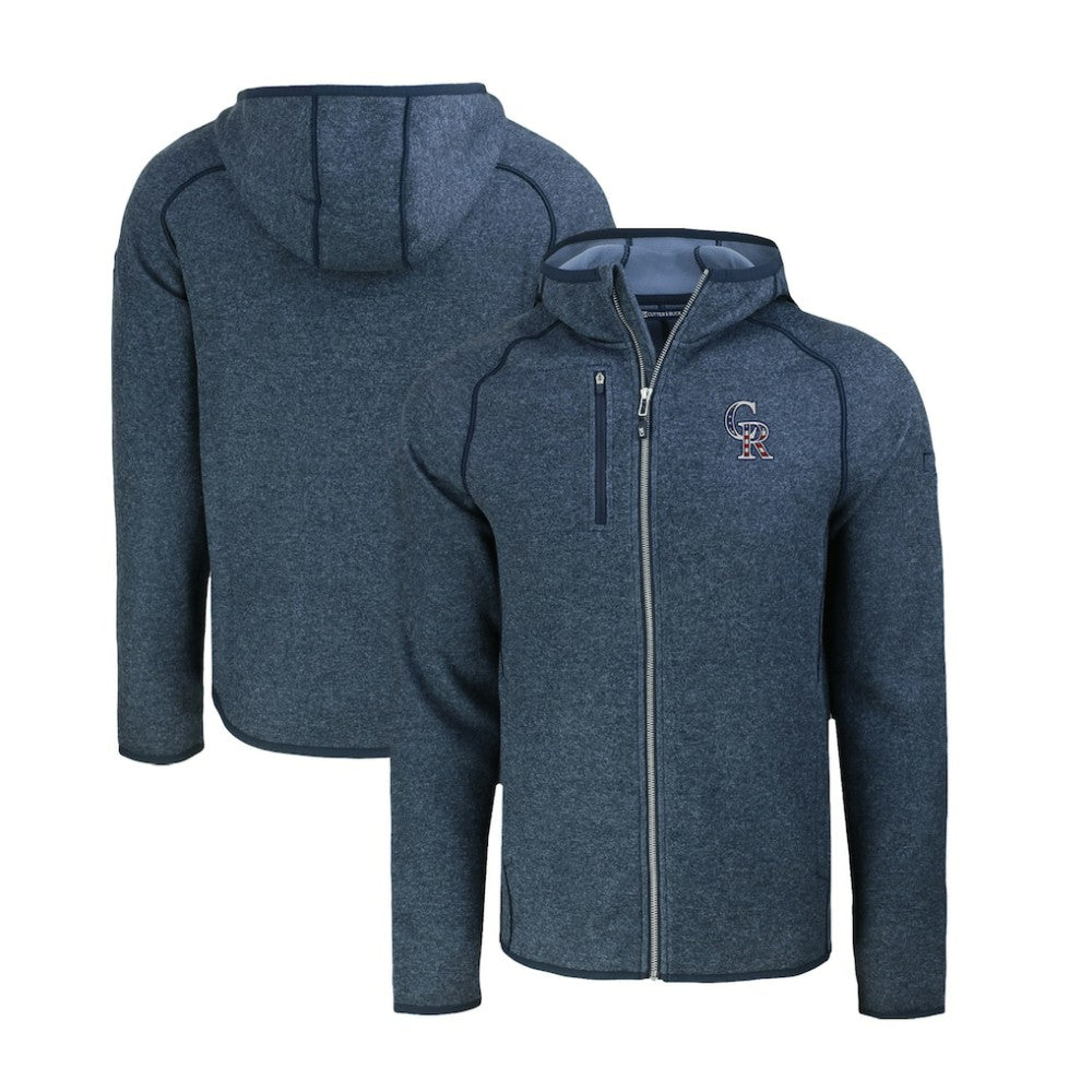 Colorado Rockies Cutter & Buck Stars & Stripes Mainsail Sweater-Knit Full-Zip Hoodie - Heather Navy - MLB Lifestyle