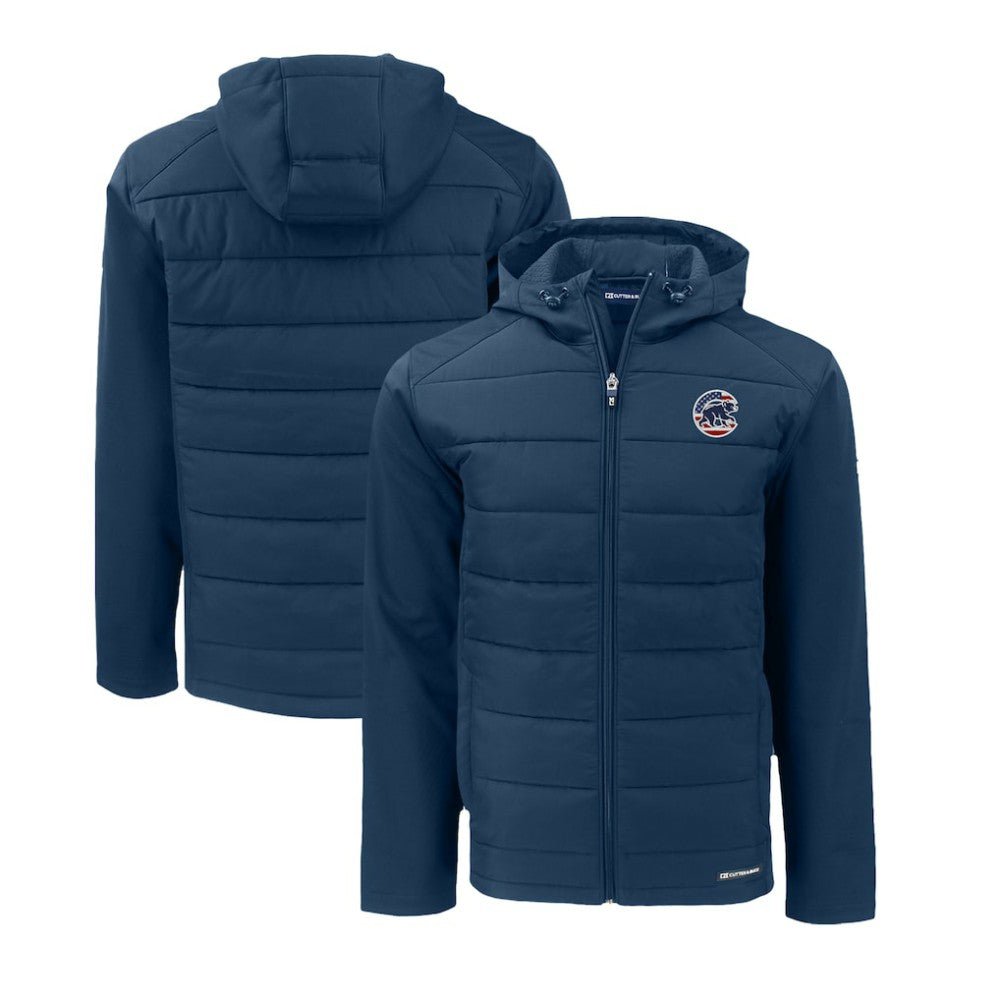 Chicago Cubs Cutter & Buck Stars & Stripes Big & Tall Evoke Hybrid Eco Softshell Recycled Full-Zip Hoodie Jacket - Navy - MLB Sale