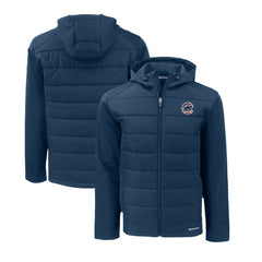 Chicago Cubs Cutter & Buck Stars & Stripes Big & Tall Evoke Hybrid Eco Softshell Recycled Full-Zip Hoodie Jacket - Navy - MLB Sale