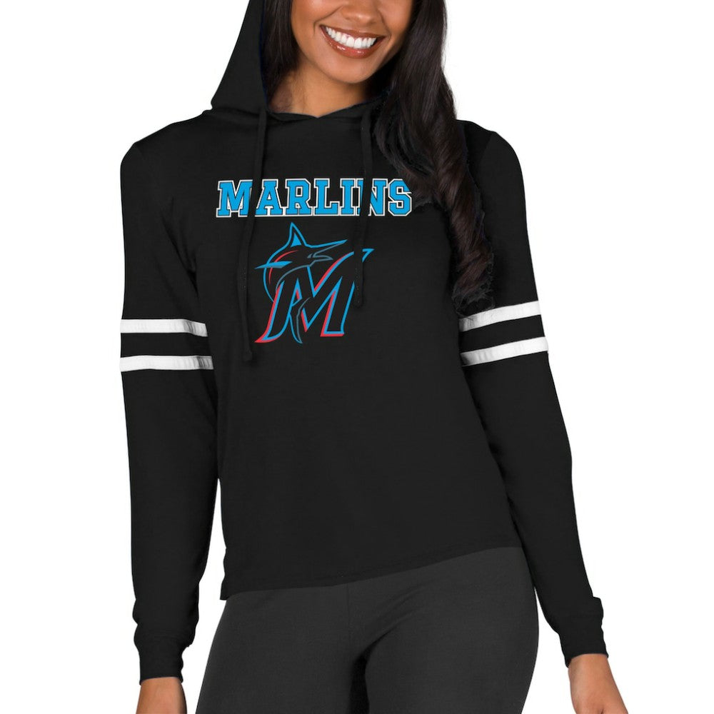 Miami Marlins Concepts Sport Women's Marathon Lightweight Lounge Pullover Hoodie - Black - MLB Lifestyle