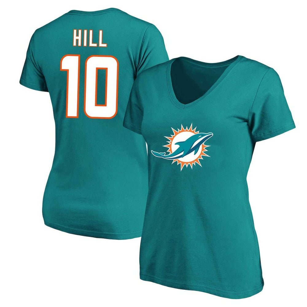 Tyreek Hill Miami Dolphins Women's Plus Size Fair Catch Name & Number Scoop Neck T-Shirt Aqua