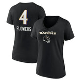 Zay Flowers Baltimore Ravens Women's Team Wordmark Player Name & Number V-Neck T-Shirt Black