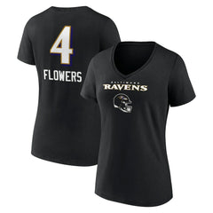 Zay Flowers Baltimore Ravens Women's Team Wordmark Player Name & Number V-Neck T-Shirt Black