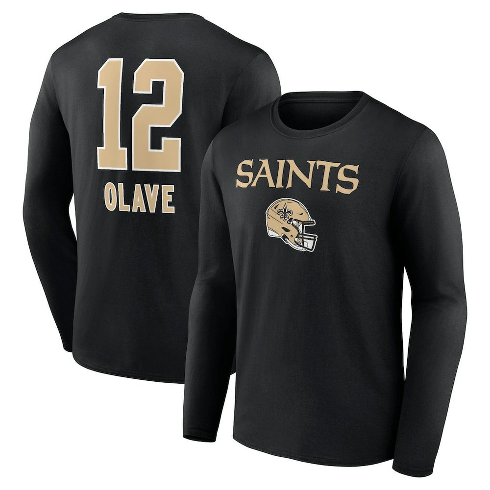 Chris Olave New Orleans Saints Team Wordmark Player Name & Number Long Sleeve T-Shirt Black