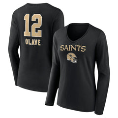 Chris Olave New Orleans Saints Women's Team Wordmark Player Name & Number Long Sleeve V-Neck T-Shirt Black