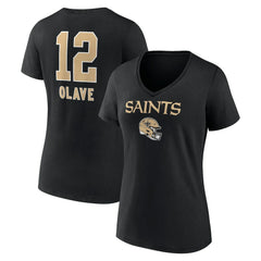 Chris Olave New Orleans Saints Women's Team Wordmark Player Name & Number V-Neck T-Shirt Black
