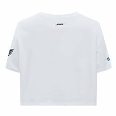 St. Louis Blues Pro Standard Women's Boxy Script Tail Cropped T-Shirt - White - NHL 200723682