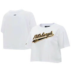 Pittsburgh Penguins Pro Standard Women's Boxy Script Tail Cropped T-Shirt - White - NHL 200723736