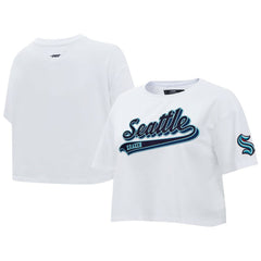 Seattle Kraken Pro Standard Women's Boxy Script Tail Cropped T-Shirt - White - NHL 200723739