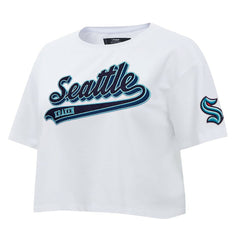Seattle Kraken Pro Standard Women's Boxy Script Tail Cropped T-Shirt - White - NHL 200723739