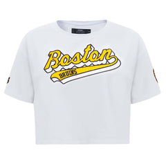 Boston Bruins Pro Standard Women's Boxy Script Tail Cropped T-Shirt - White - NHL 200723741