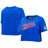 New York Rangers Pro Standard Women's Boxy Script Tail Cropped T-Shirt - Blue - NHL 200723744