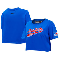 New York Rangers Pro Standard Women's Boxy Script Tail Cropped T-Shirt - Blue - NHL 200723744