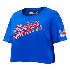 New York Rangers Pro Standard Women's Boxy Script Tail Cropped T-Shirt - Blue - NHL 200723744