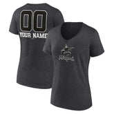 Miami Marlins Women's Personalized Monochrome Name & Number V-Neck T-Shirt - Charcoal - MLB Discount