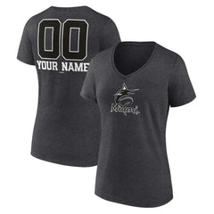 Miami Marlins Women's Personalized Monochrome Name & Number V-Neck T-Shirt - Charcoal - MLB Discount