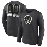 Milwaukee Brewers Personalized Monochrome Name & Number Long Sleeve T-Shirt - Charcoal - MLB Sale