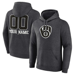 Milwaukee Brewers Personalized Monochrome Name & Number Pullover Hoodie - Charcoal - MLB Sale