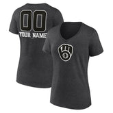 Milwaukee Brewers Women's Personalized Monochrome Name & Number V-Neck T-Shirt - Charcoal - MLB on Sale