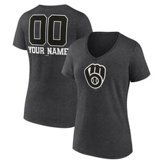 Milwaukee Brewers Women's Personalized Monochrome Name & Number V-Neck T-Shirt - Charcoal - MLB on Sale