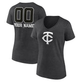 Minnesota Twins Women's Personalized Monochrome Name & Number V-Neck T-Shirt - Charcoal - MLB Sale