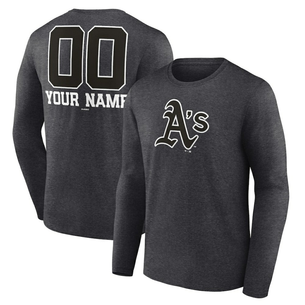 Athletics Personalized Monochrome Name & Number Long Sleeve T-Shirt - Charcoal - MLB Online