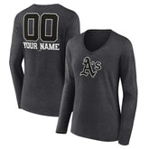 Athletics Women's Personalized Monochrome Name & Number Long Sleeve V-Neck T-Shirt - Charcoal - MLB Online