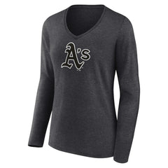 Athletics Women's Personalized Monochrome Name & Number Long Sleeve V-Neck T-Shirt - Charcoal - MLB Online