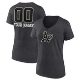 Athletics Women's Personalized Monochrome Name & Number V-Neck T-Shirt - Charcoal - MLB Lifestyle