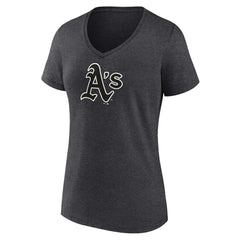 Athletics Women's Personalized Monochrome Name & Number V-Neck T-Shirt - Charcoal - MLB Lifestyle