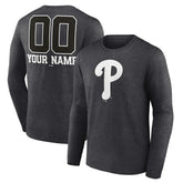 Philadelphia Phillies Personalized Monochrome Name & Number Long Sleeve T-Shirt - Charcoal - MLB Discount