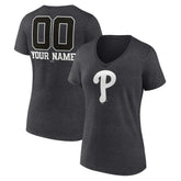 Philadelphia Phillies Women's Personalized Monochrome Name & Number V-Neck T-Shirt - Charcoal - MLB Online