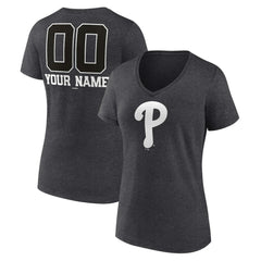 Philadelphia Phillies Women's Personalized Monochrome Name & Number V-Neck T-Shirt - Charcoal - MLB Online