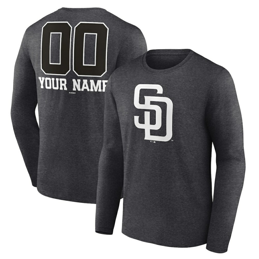 San Diego Padres Personalized Monochrome Name & Number Long Sleeve T-Shirt - Charcoal - MLB Sale