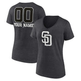 San Diego Padres Women's Personalized Monochrome Name & Number V-Neck T-Shirt - Charcoal - MLB Discount