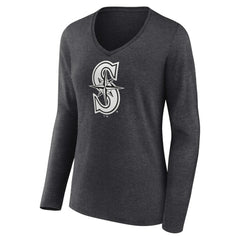 Seattle Mariners Women's Personalized Monochrome Name & Number Long Sleeve V-Neck T-Shirt - Charcoal - MLB Online