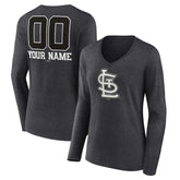 St. Louis Cardinals Women's Personalized Monochrome Name & Number Long Sleeve V-Neck T-Shirt - Charcoal - MLB Online